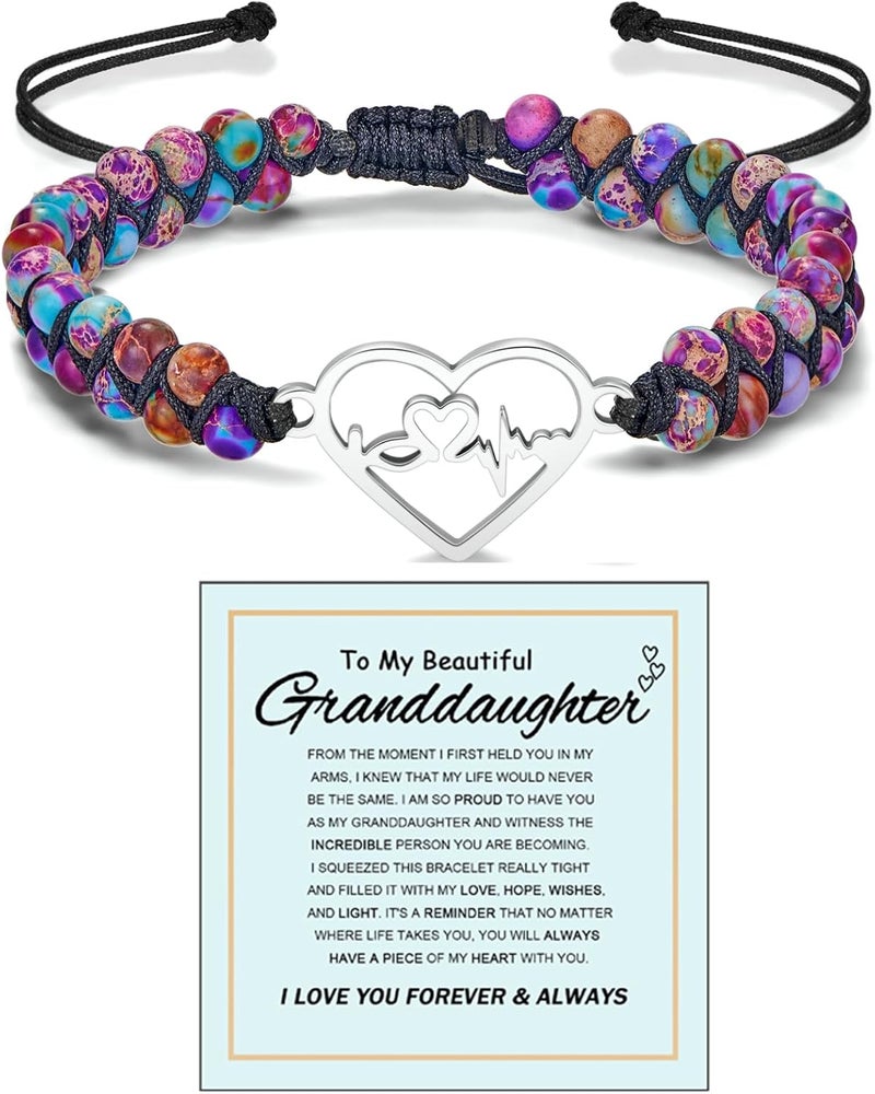 DivaGlamz To My Granddaughter-Infinity Forever Love Heart Bracelet, Natural Emperor Stone Double Layer Purple Beaded Woven Wrap Bracelets Adjustable Mind Peace Gift Jewelry - Image 1